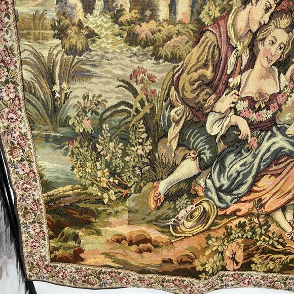 Vintage Italian Tapestry Nobel Pastorale Francois Boucher Courting Couple - Picture 3 of 14